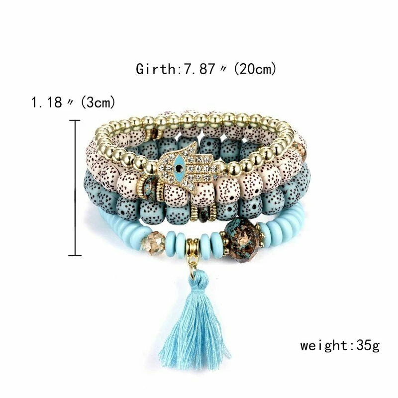 Set 4 Pulseras Bohemias Piedra Natural
