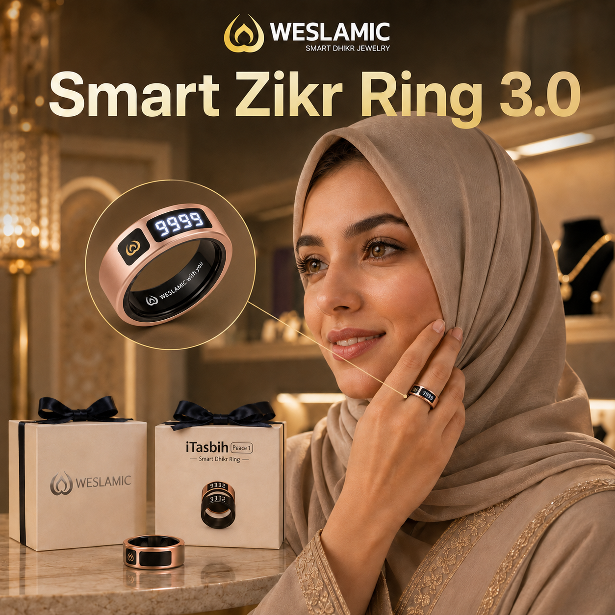 Anillo inteligente tasbih digital contando dhikr