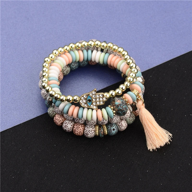 Set 4 Pulseras Bohemias Piedra Natural