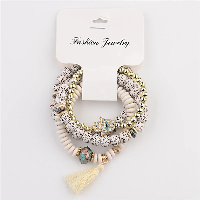 Set 4 Pulseras Bohemias Piedra Natural