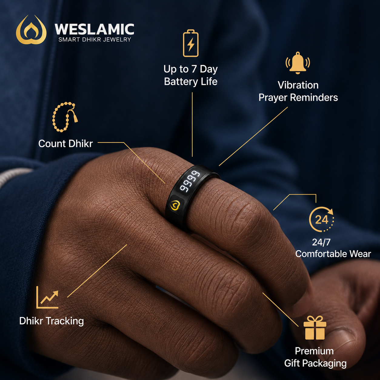 Anillo inteligente Zikr WESLAMIC 3.0 empaque completo