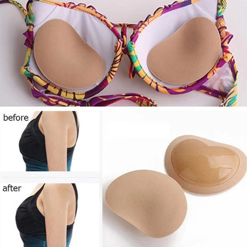 Almohadillas de inserción de sujetador reutilizables de realce, almohadillas potenciadoras de pecho suaves adhesivas, almohadillas de esponja para levantamiento de senos, traje de baño, potenciador de copa de Bikini
