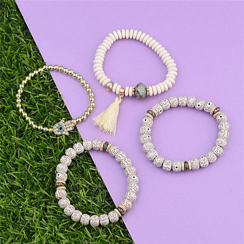 Set 4 Pulseras Bohemias Piedra Natural