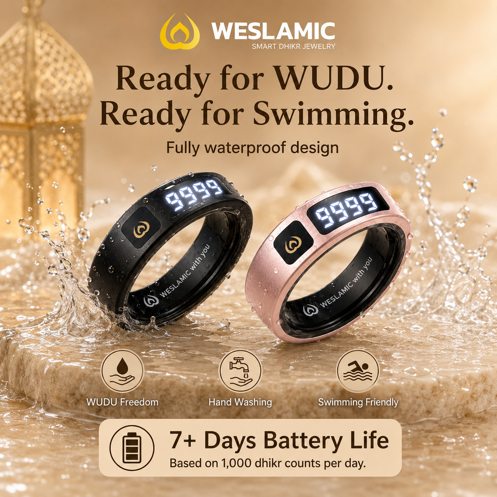 Anillo Zikr WESLAMIC puesto en el dedo