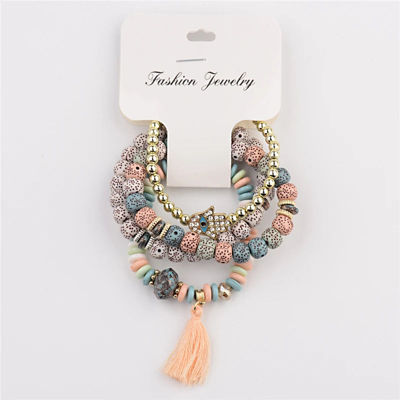 Set 4 Pulseras Bohemias Piedra Natural