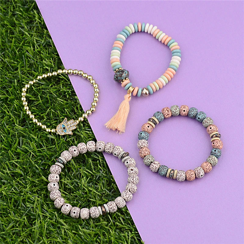 Set 4 Pulseras Bohemias Piedra Natural