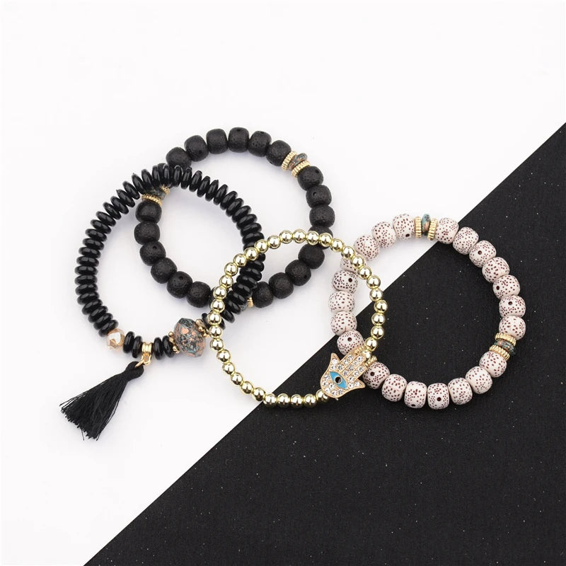 Set 4 Pulseras Bohemias Piedra Natural