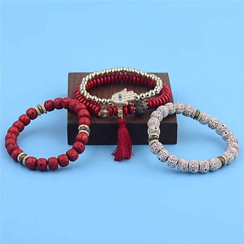 Set 4 Pulseras Bohemias Piedra Natural