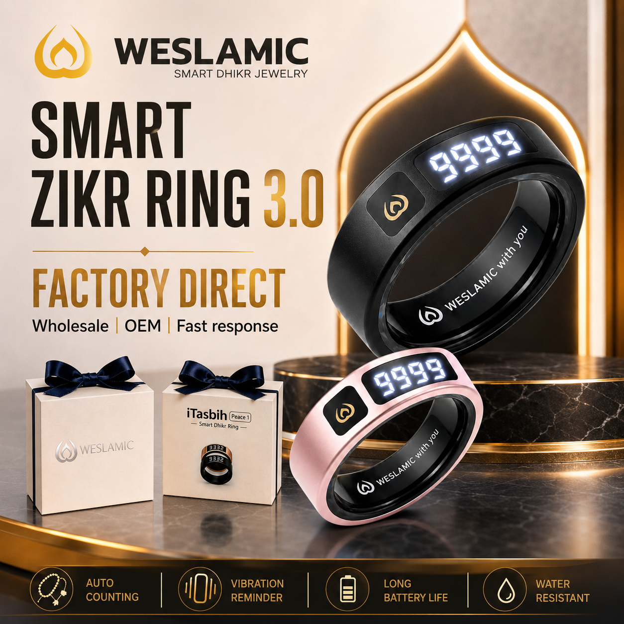 Pantalla LED del anillo inteligente Zikr WESLAMIC