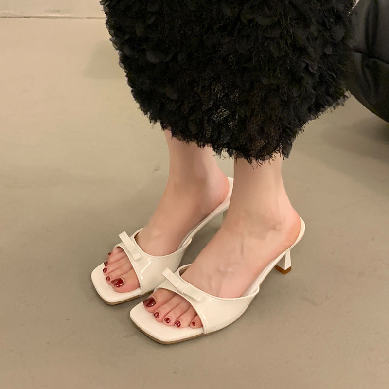 Sandalias Tacón de Aguja con Lazo | Punta Cuadrada Verano