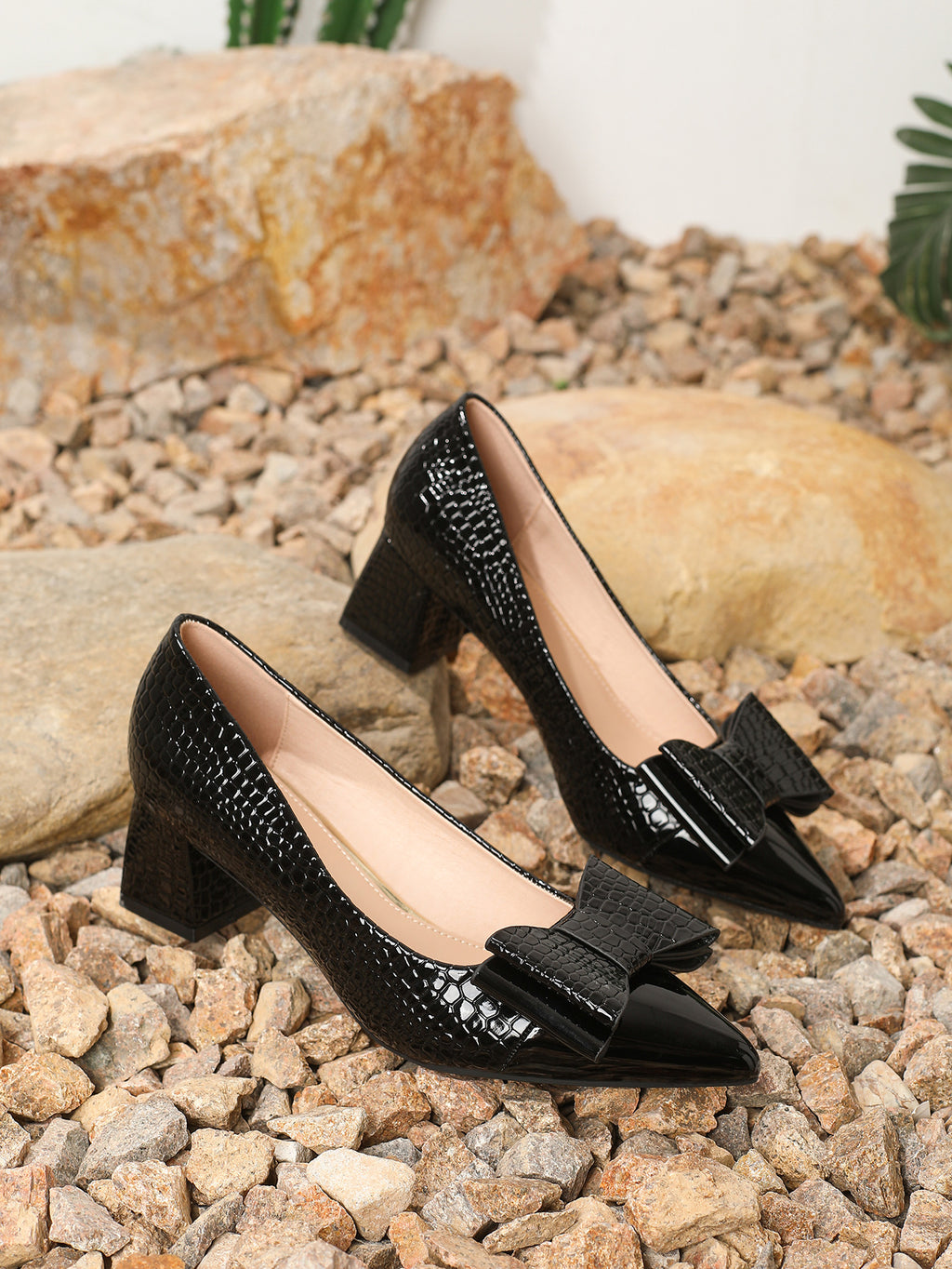 Zapatos Tacón Grueso con Lazo | Punta en Pico Tallas Grandes
