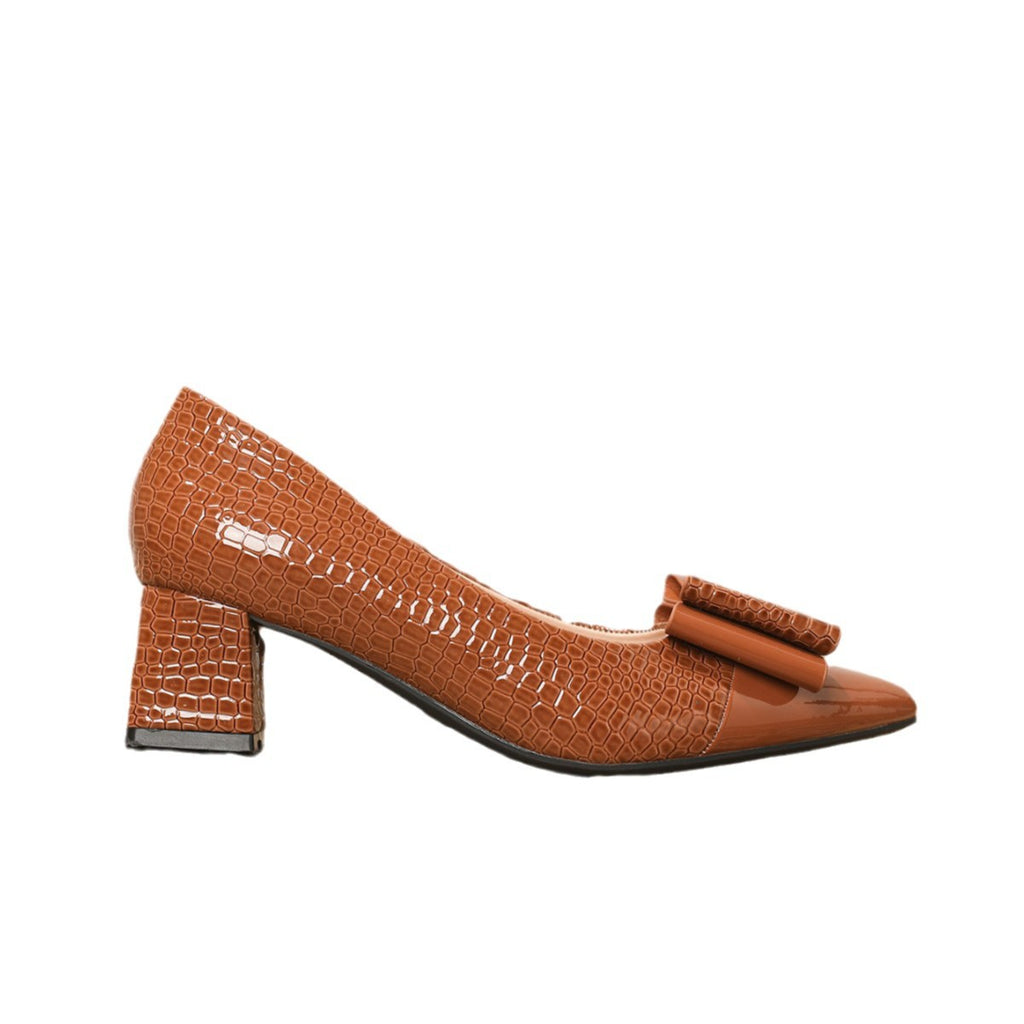 Zapatos Tacón Grueso con Lazo | Punta en Pico Tallas Grandes