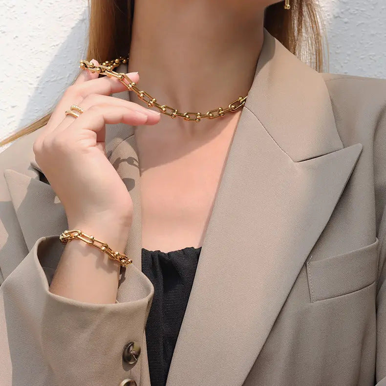 Set Joyería Estilo INS | Cierre Herradura Acero Titanio