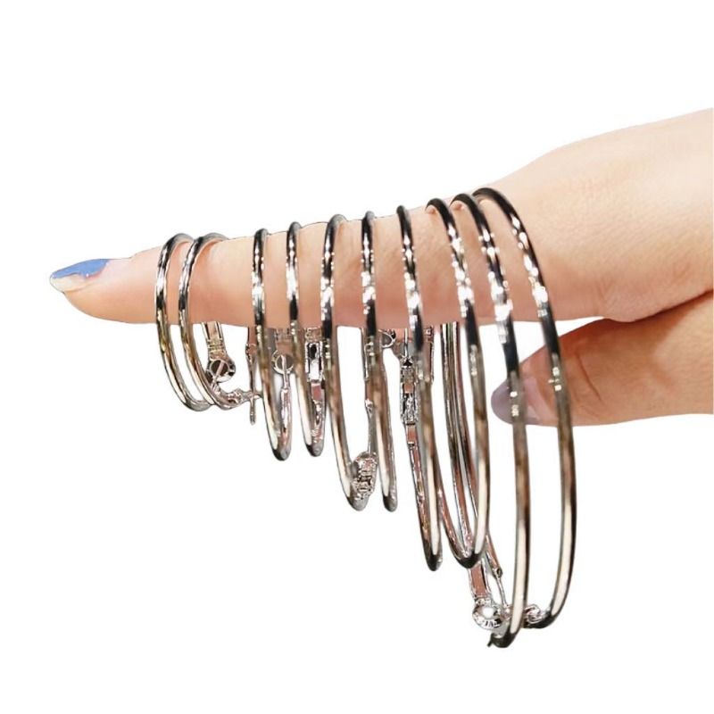 925 Silver Needle Hoop Earrings Hoop Earrings Exaggerated Stylish Elegant Ins Style Popular Earrings Ear Buckles Korean Metal