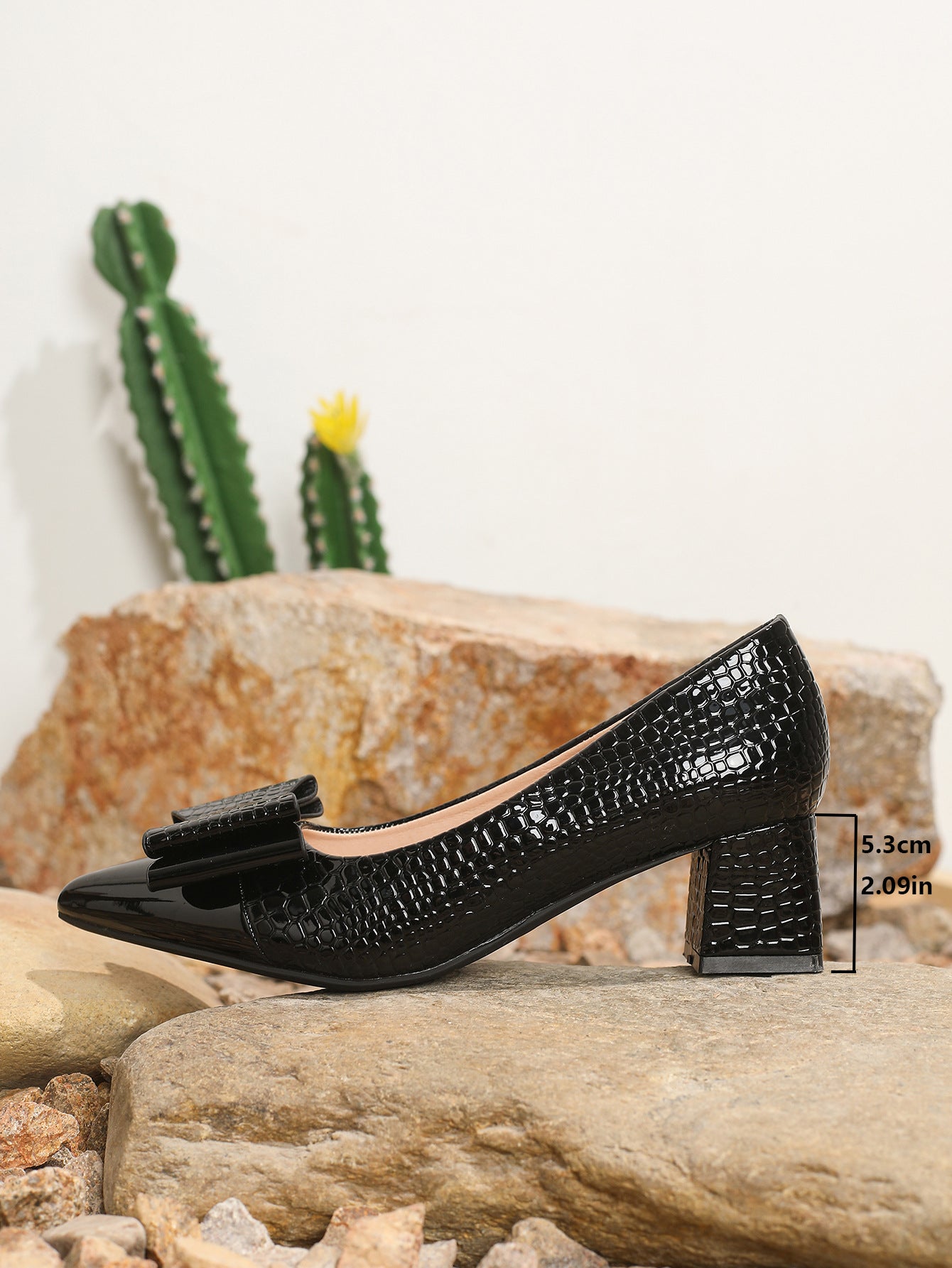 Zapatos Tacón Grueso con Lazo | Punta en Pico Tallas Grandes
