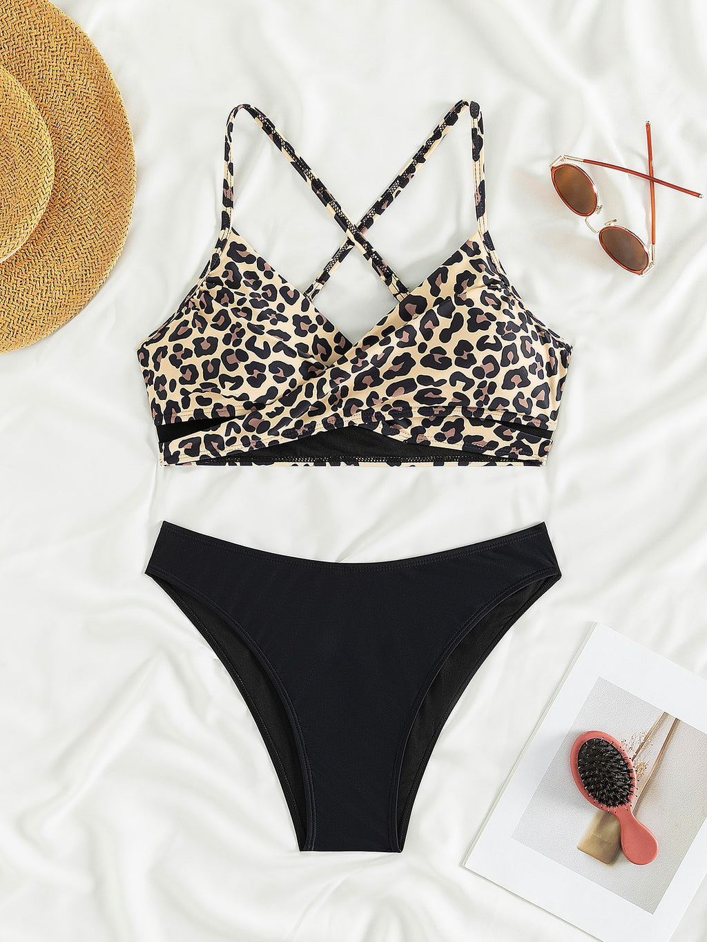 2025 New Bikini Cross-border European and American AliExpress Leopard Print Sexy Bikini Split Swimsuit for Women