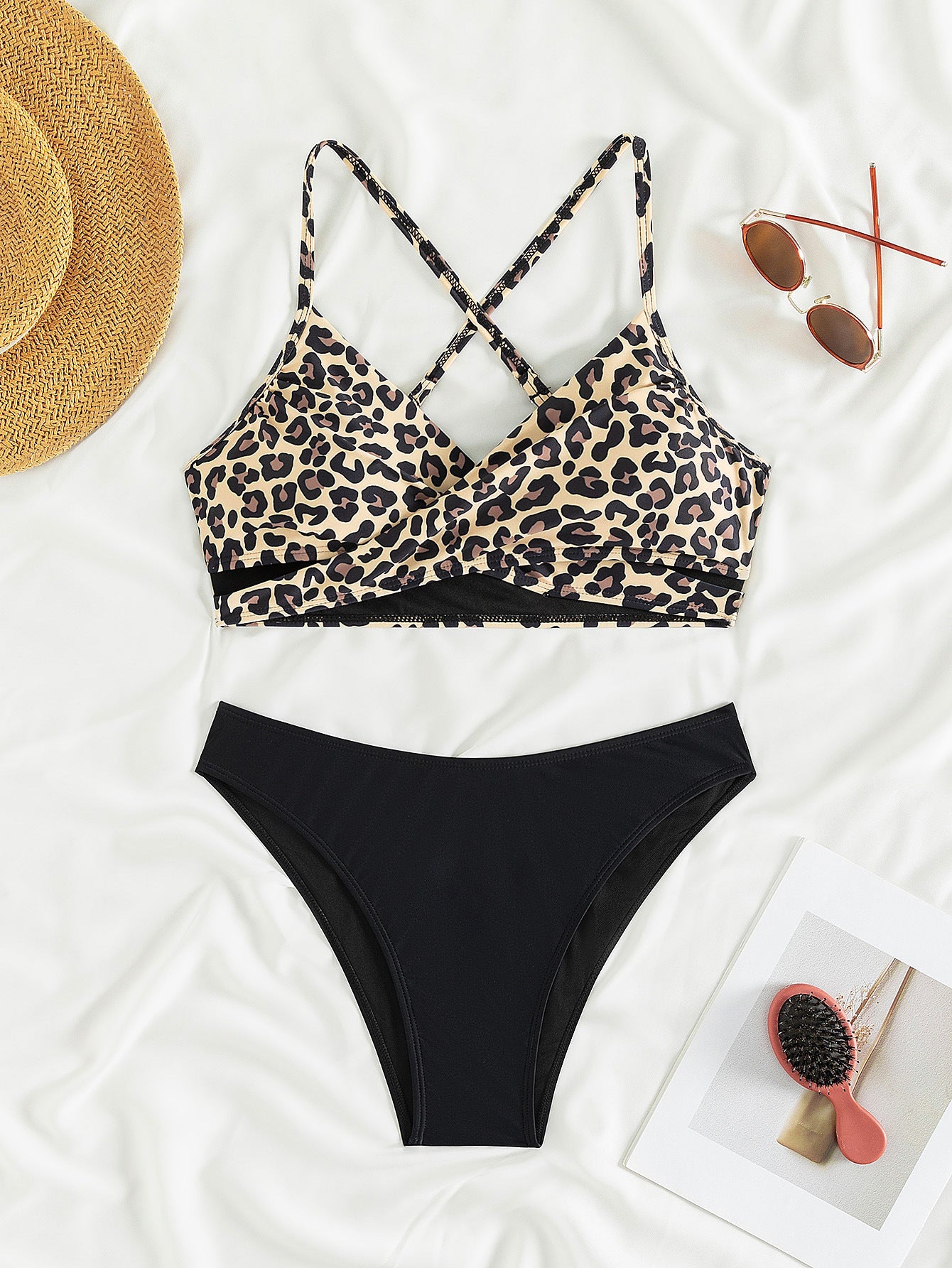 2025 New Bikini Cross-border European and American AliExpress Leopard Print Sexy Bikini Split Swimsuit for Women