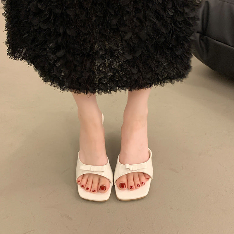 Sandalias Tacón de Aguja con Lazo | Punta Cuadrada Verano