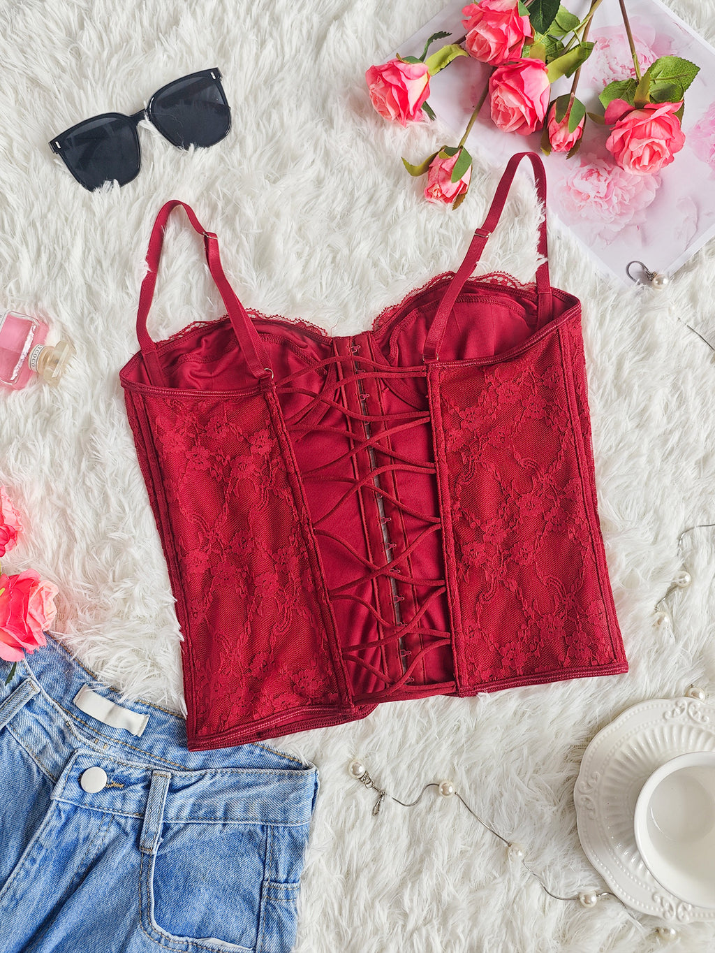 Top Bustier con Encaje y Aro | Espalda Descubierta