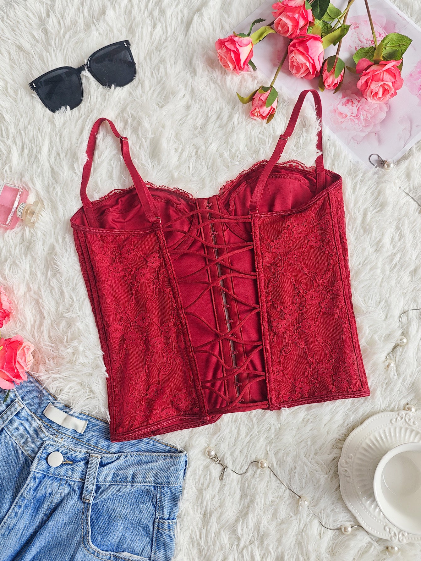 Top Bustier con Encaje y Aro | Espalda Descubierta