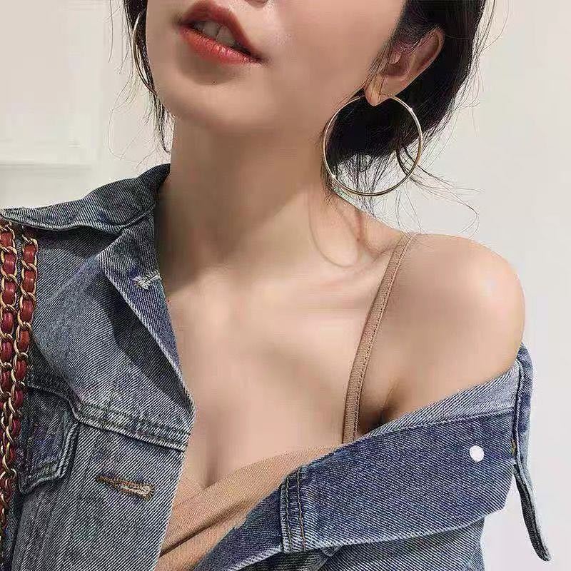 925 Silver Needle Hoop Earrings Hoop Earrings Exaggerated Stylish Elegant Ins Style Popular Earrings Ear Buckles Korean Metal