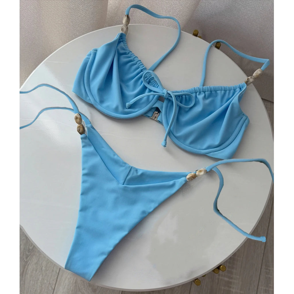 Bikinis Push Up 2026, Traje de Baño Sexy para Mujer, Conjunto de Bikini con Cuentas, Traje de Baño con Puntos, Ropa de Playa