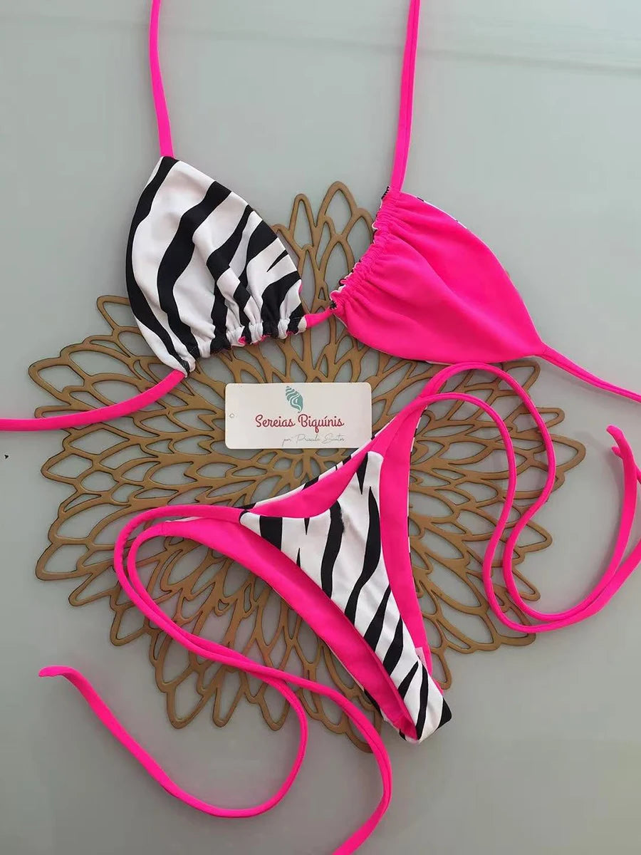 Bikini de Tiras con Rayas Micro Monokini Mujer