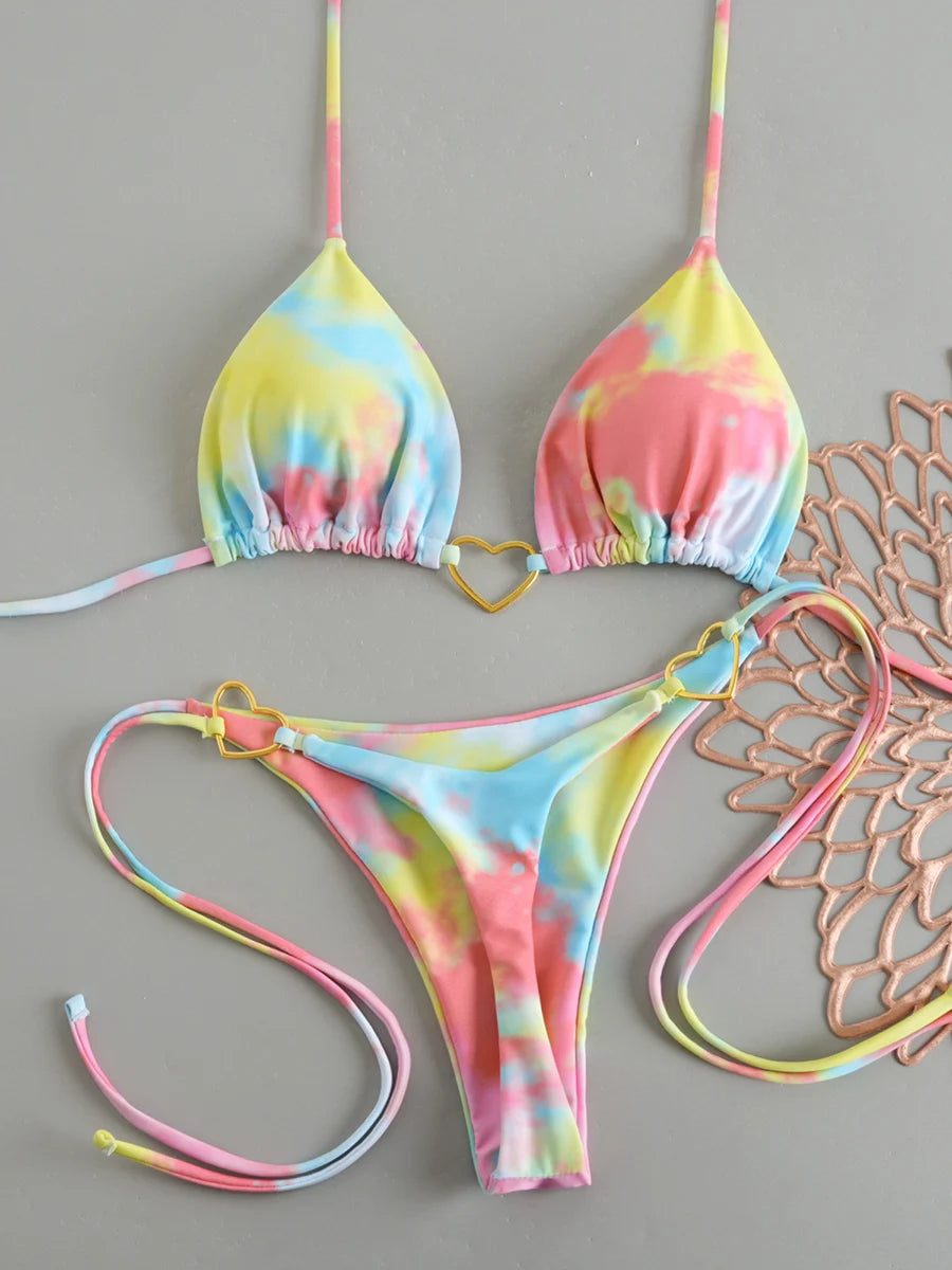 Bikini de Tiras con Rayas Micro Monokini Mujer