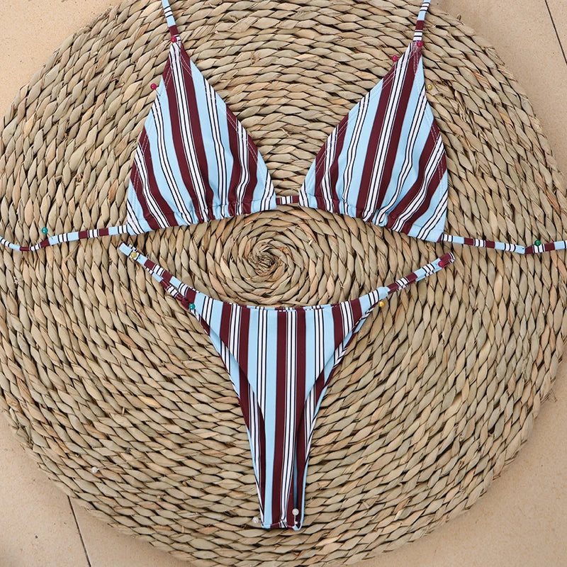 Micro Bikinis 2026, Traje de Baño Nuevo para Mujer, Bikini Brasileño Sexy, Conjunto de Bikini con Estampado de Rayas, Traje de Baño para Playa, Biquini Femenino