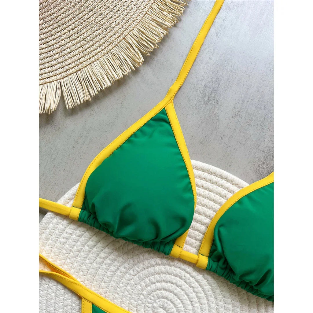 Conjunto de Bikini de Dos Piezas con Bandera Brasileña 2027, Traje de Baño Sexy con Tanga para Mujer, para Playa, Piscina y Vacaciones