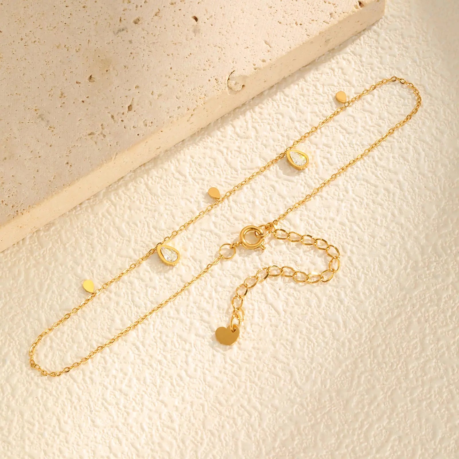 Tobillera Circón Gota Acero Inoxidable Dorado