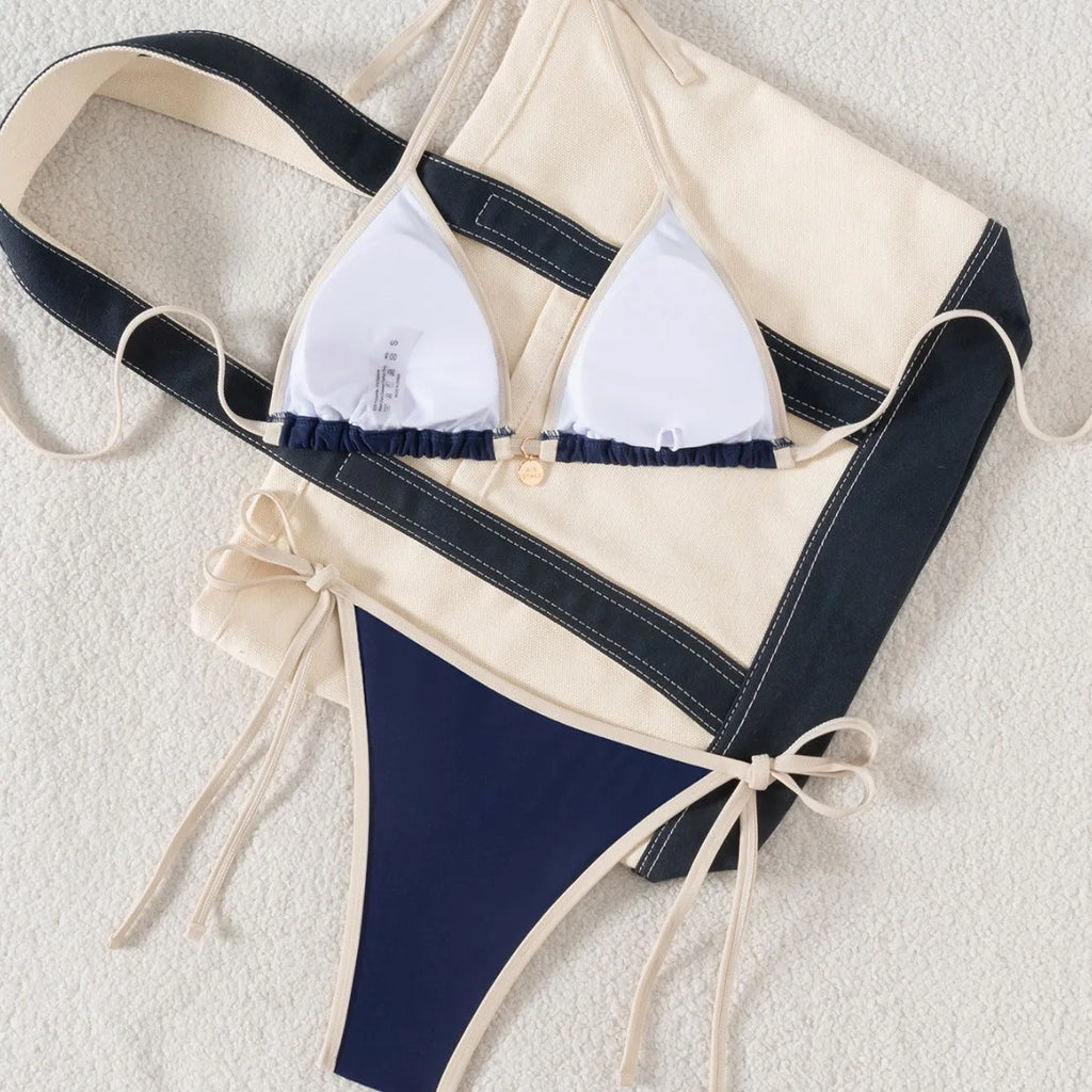 Bikini Bicolor con Lazos Laterales