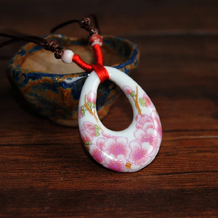 Collar Cerámica Vintage Colgante Floral