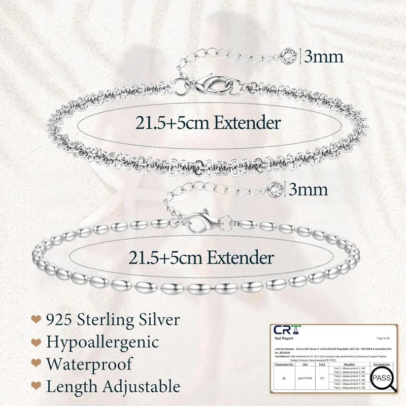 Tobilleras de Plata 925 | Set de Tobilleras para Mujer