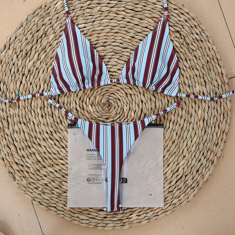 Micro Bikinis 2026, Traje de Baño Nuevo para Mujer, Bikini Brasileño Sexy, Conjunto de Bikini con Estampado de Rayas, Traje de Baño para Playa, Biquini Femenino