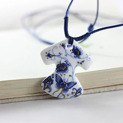 Collar Cerámica Vintage Colgante Floral