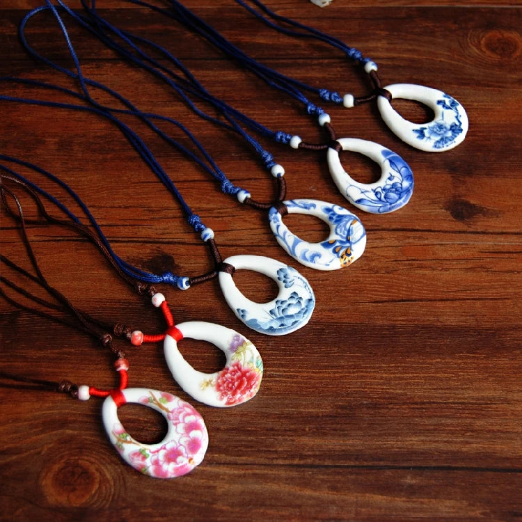 Collar Cerámica Vintage Colgante Floral