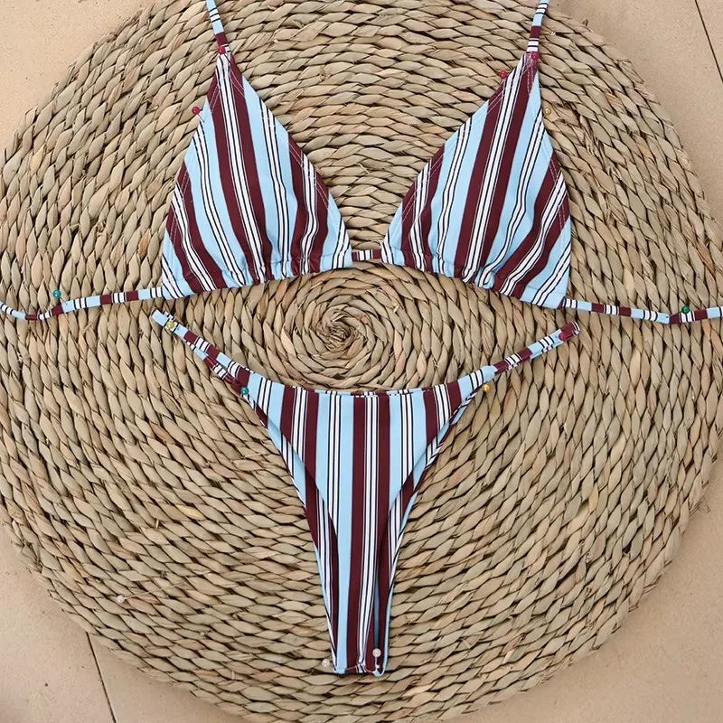 Micro Bikinis 2026, Traje de Baño Nuevo para Mujer, Bikini Brasileño Sexy, Conjunto de Bikini con Estampado de Rayas, Traje de Baño para Playa, Biquini Femenino