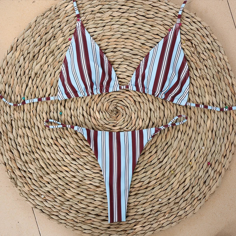 Micro Bikinis 2026, Traje de Baño Nuevo para Mujer, Bikini Brasileño Sexy, Conjunto de Bikini con Estampado de Rayas, Traje de Baño para Playa, Biquini Femenino