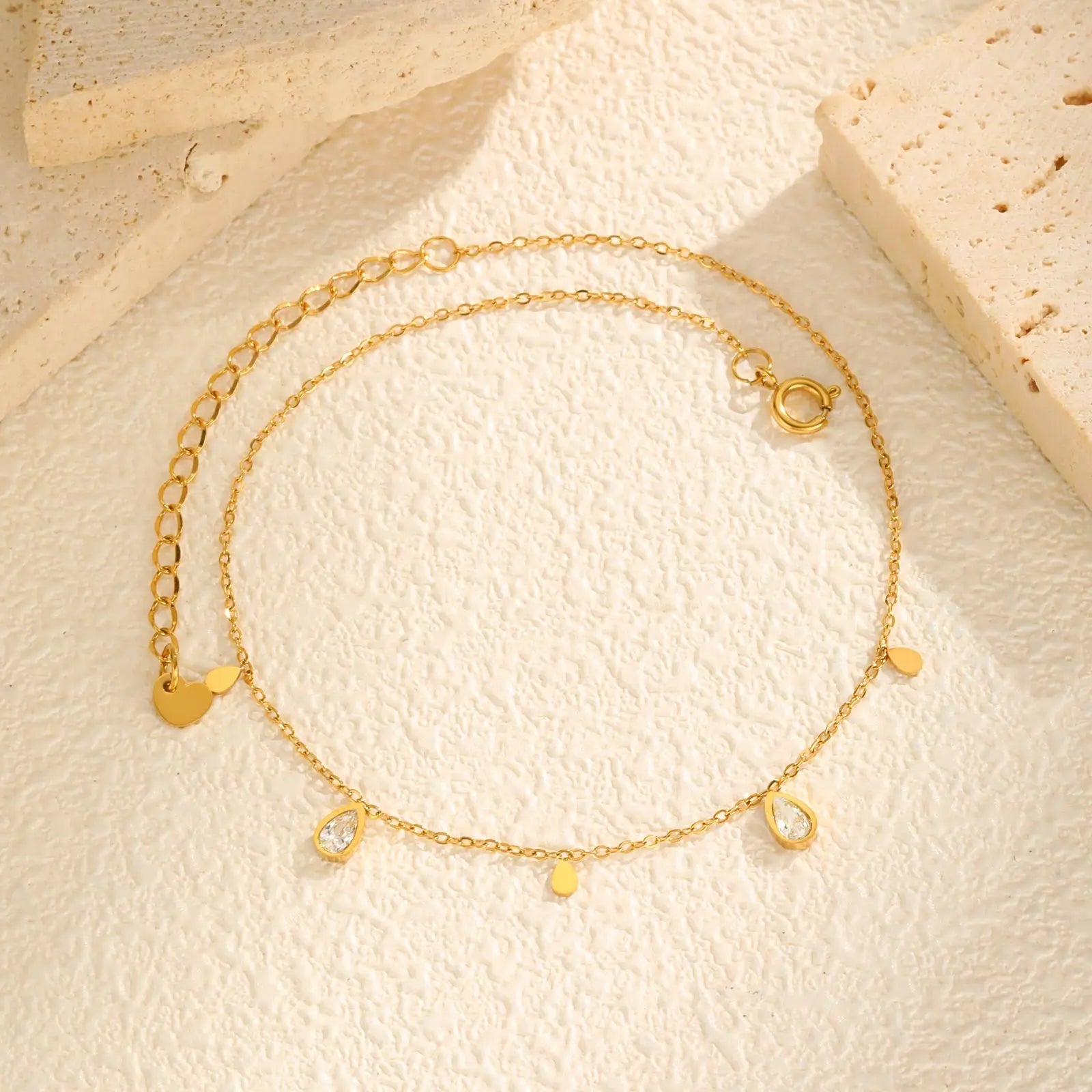 Tobillera Circón Gota Acero Inoxidable Dorado
