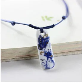 Collar Cerámica Vintage Colgante Floral