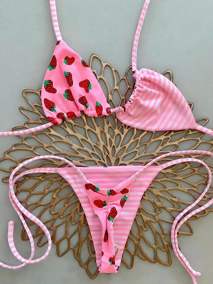 Bikini de Tiras con Rayas Micro Monokini Mujer