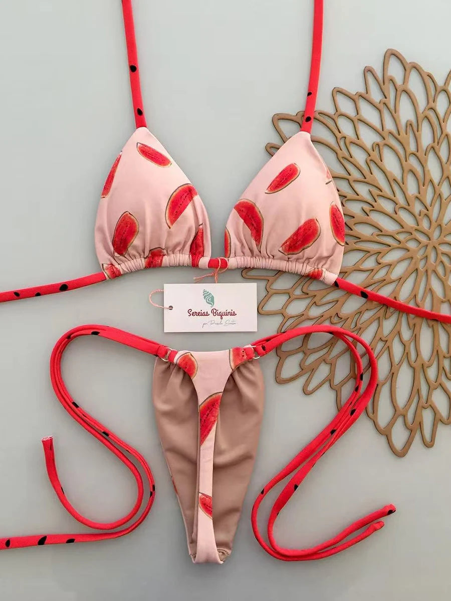 Bikini de Tiras con Rayas Micro Monokini Mujer
