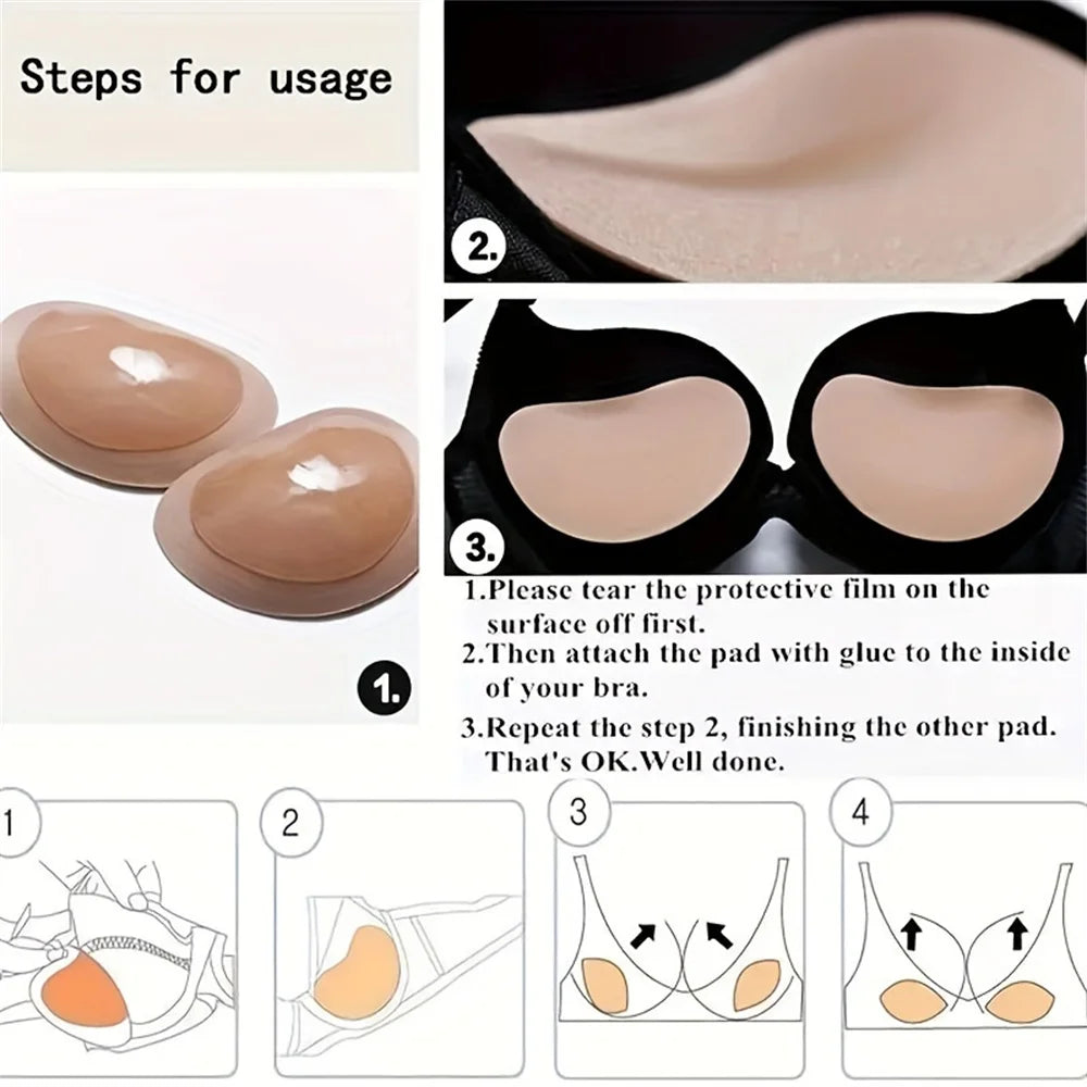 Almohadillas de inserción de sujetador reutilizables de realce, almohadillas potenciadoras de pecho suaves adhesivas, almohadillas de esponja para levantamiento de senos, traje de baño, potenciador de copa de Bikini