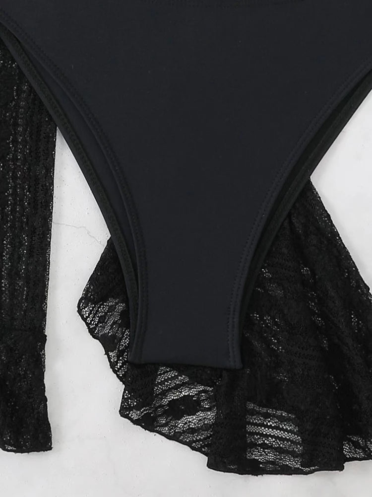 Traje de Baño Sexy de Cuatro Piezas para Mujer 2026, Traje de Baño de Manga Larga, Bikini Sólido de Verano, Ropa de Playa Brasileña, Traje de Baño para Fiesta
