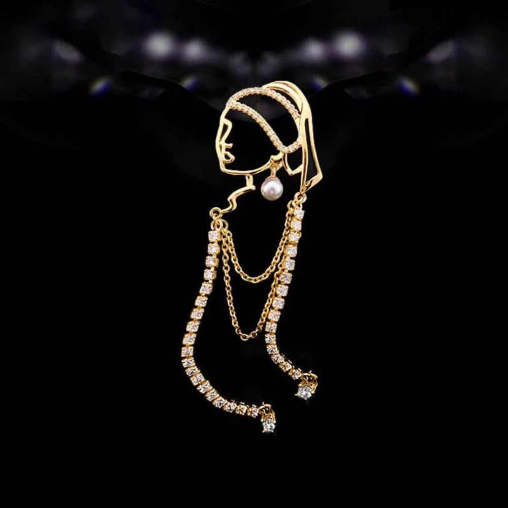 Broche Pin Perlas Circón Retro Mujer