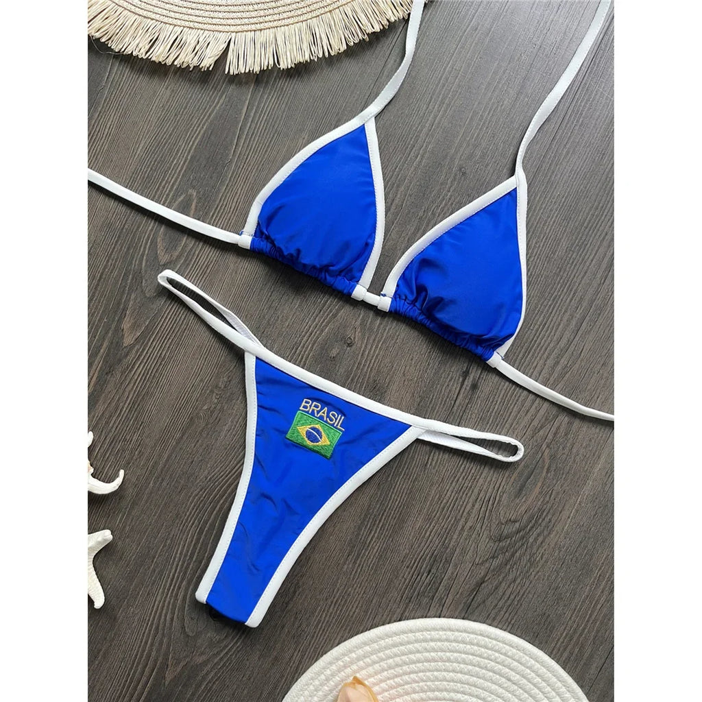 Conjunto de Bikini de Dos Piezas con Bandera Brasileña 2027, Traje de Baño Sexy con Tanga para Mujer, para Playa, Piscina y Vacaciones