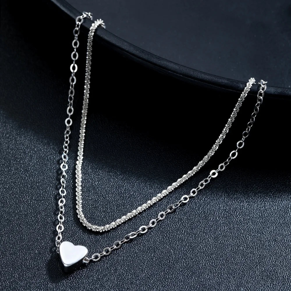 Tobillera Doble Capa Plata 925 | Dije Corazón