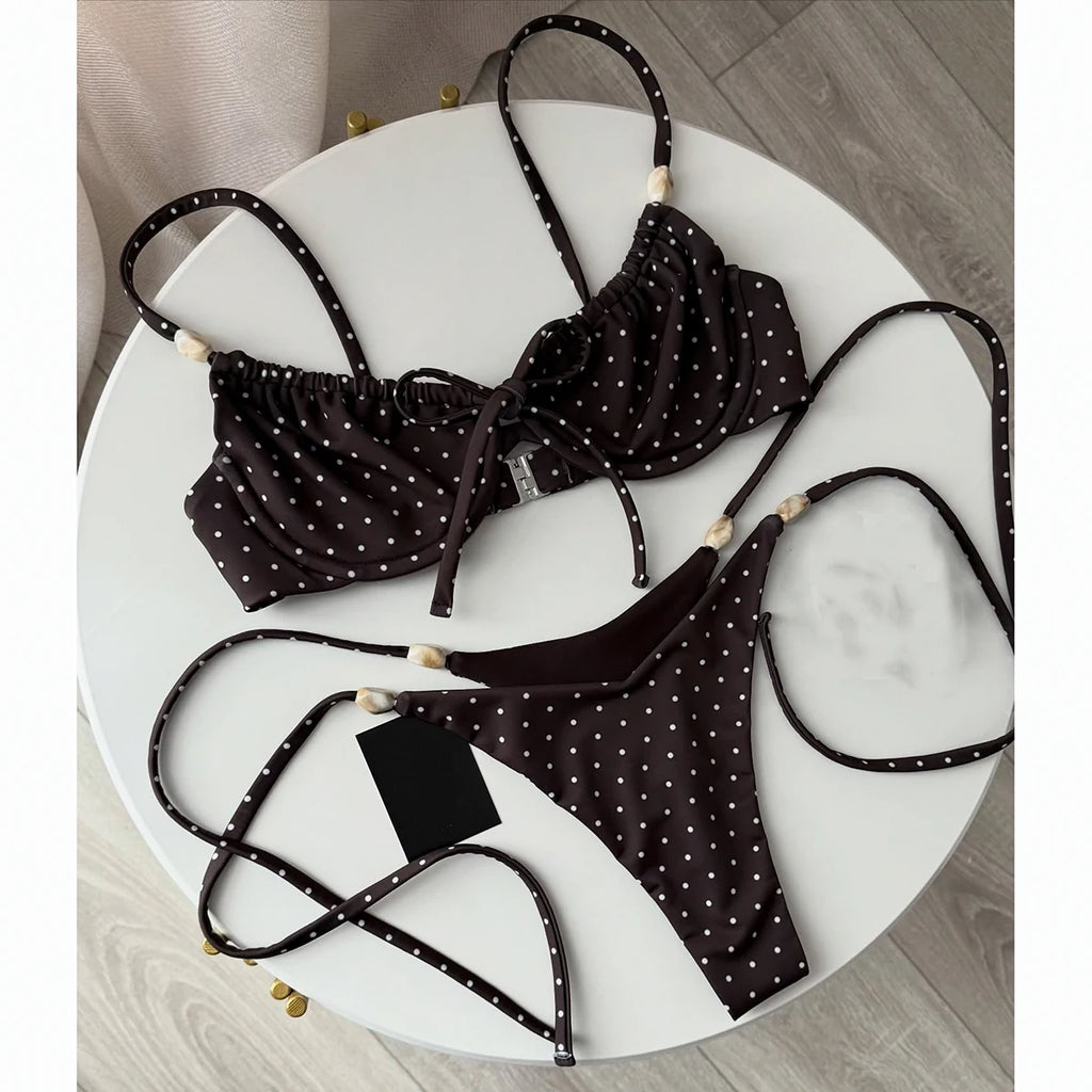 Bikinis Push Up 2026, Traje de Baño Sexy para Mujer, Conjunto de Bikini con Cuentas, Traje de Baño con Puntos, Ropa de Playa