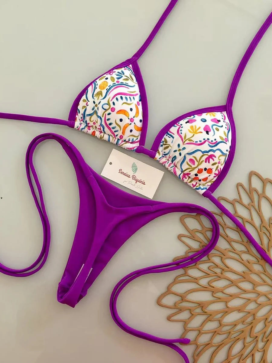 Bikini de Tiras con Rayas Micro Monokini Mujer
